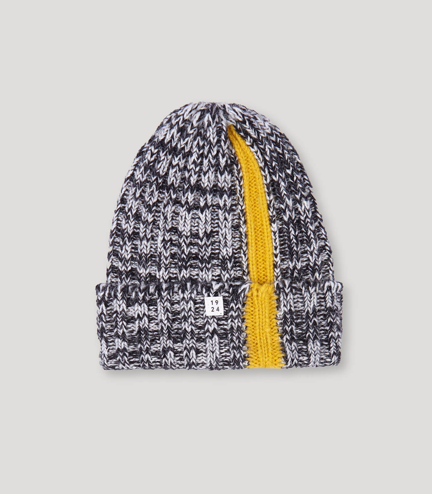 Grey White- Yellow Stripes Wool Knitted Hat