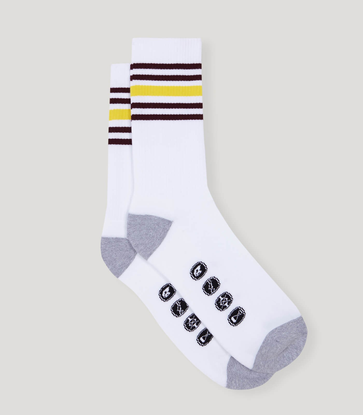 Brown-Yellow Striped White Sport Socks