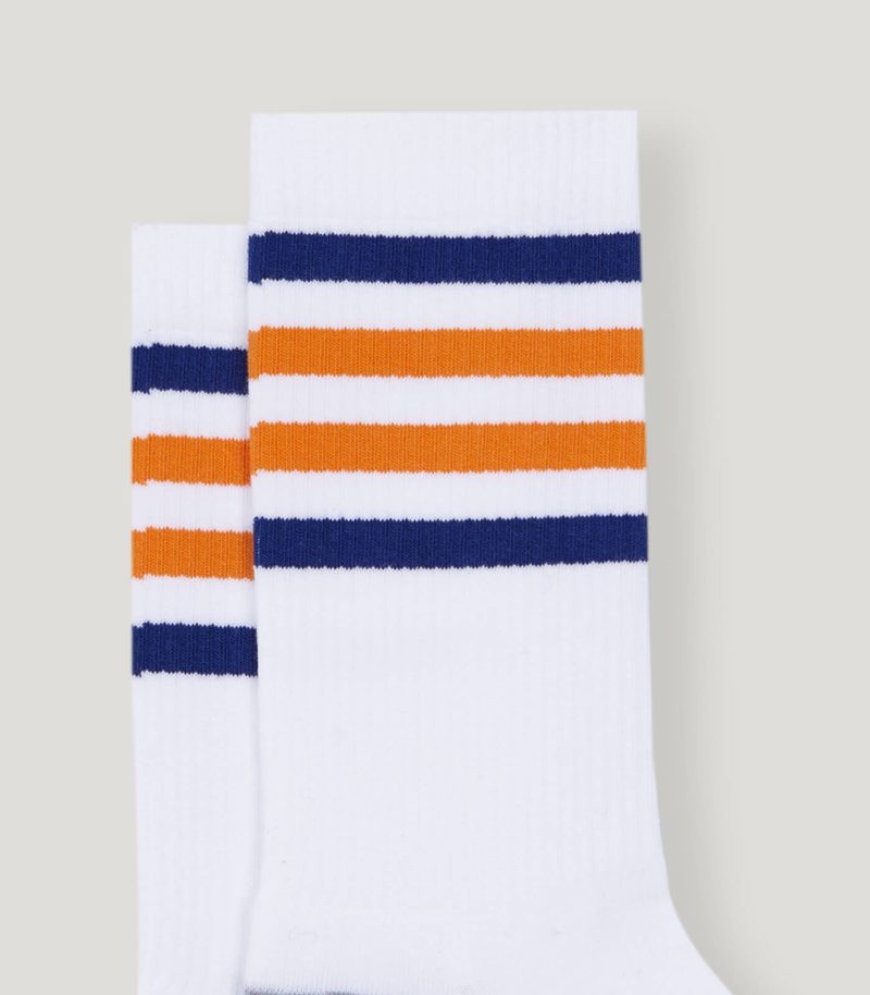 Royal-Orange Striped White Sport Socks