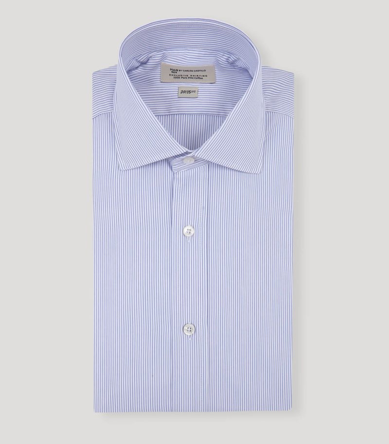 Blue- White Striped English Collar Dress Shirt