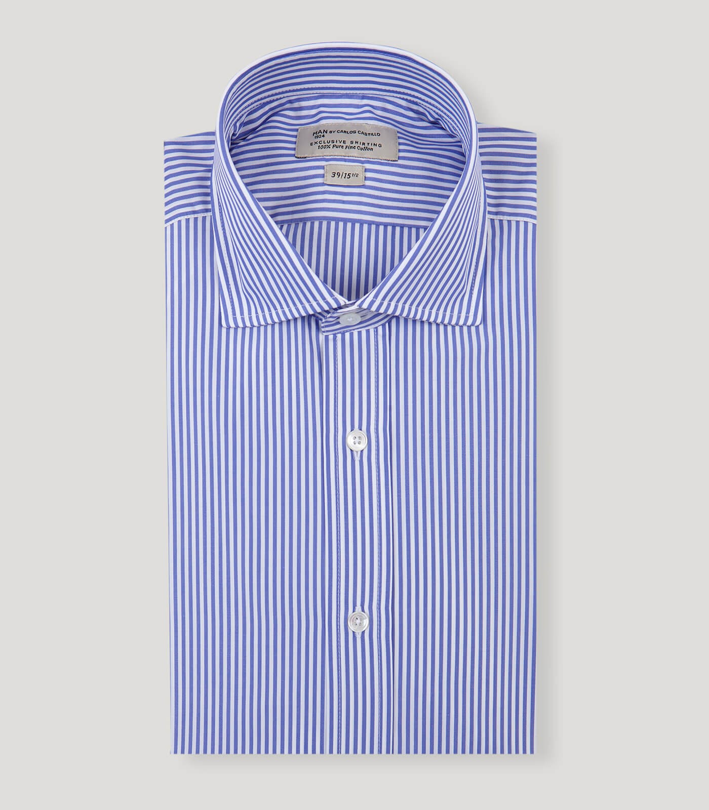 Blue- White Wide Striped English Collar Dress Shirt